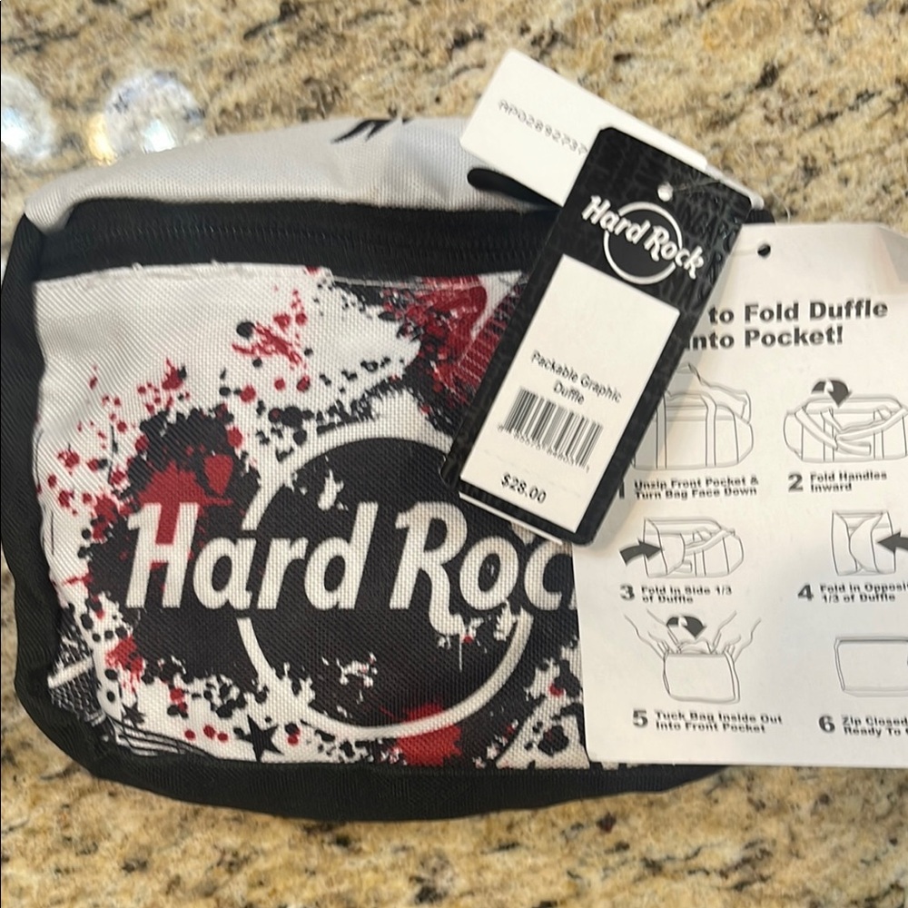 Hard Rock Cafe Black and White Duffle with Red Accents